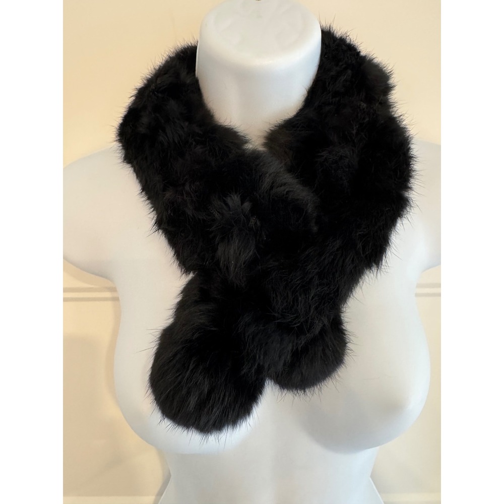 Black Genuine Fur Pull Through Scarf Collar Keyhole Neck Warmer 28in